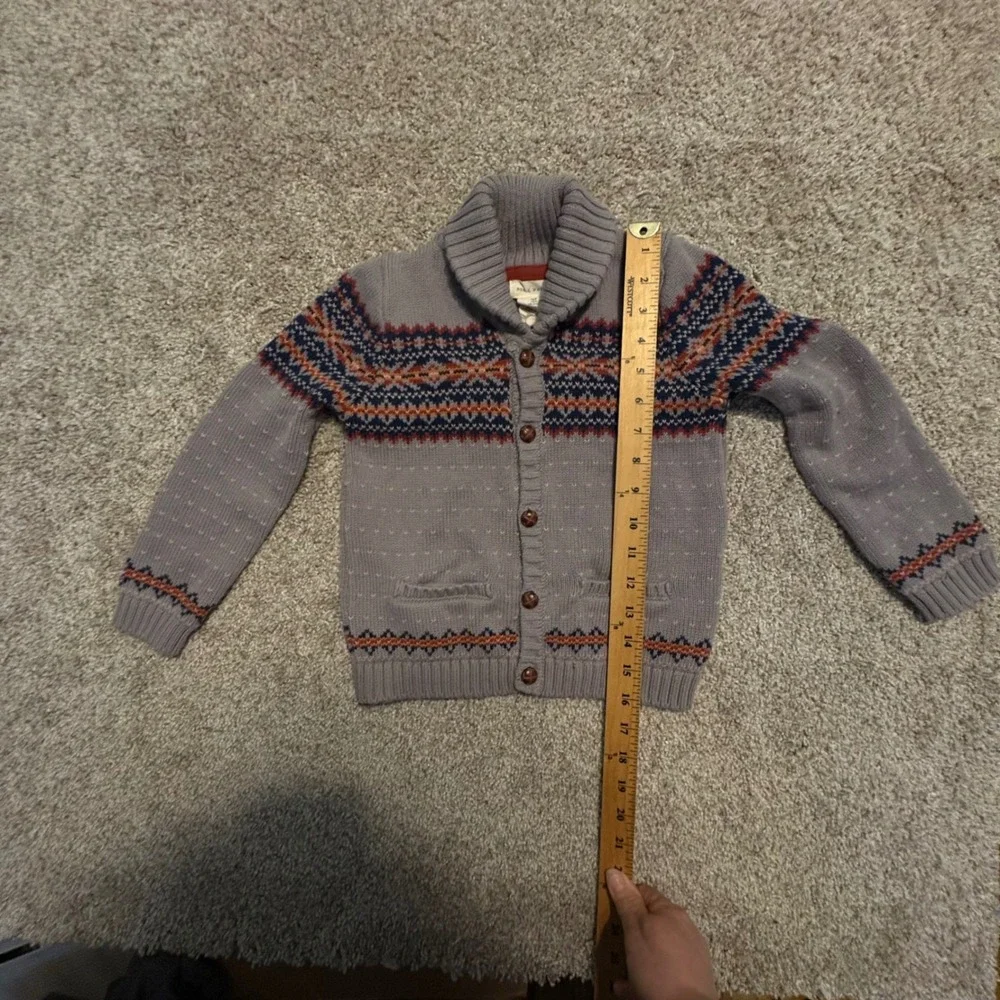 Rorie Whelan Cardigan Sweater Boys 6 Gray Fair Isle Shawl‎ Collar Cotton Knit